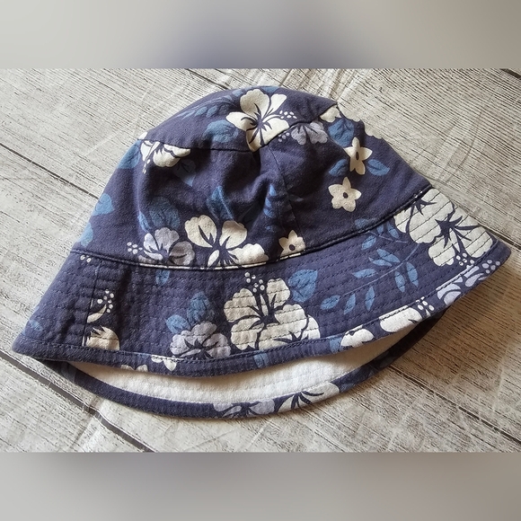Gap Vintage Y2K Blue Tropical Floral Print Bucket Hat Size S/M Adult Terry Cloth - Picture 3 of 5